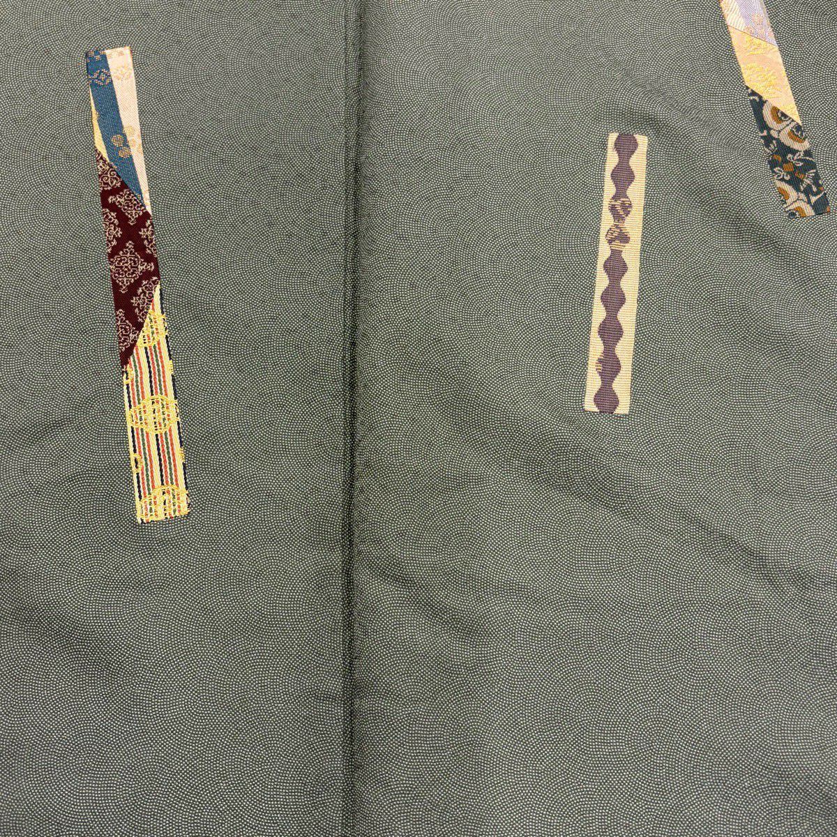 付下 身長160.5cm 袖長66cm M 雙層 鮫 名物裂 金金箔 灰綠 純蠶絲 優品級