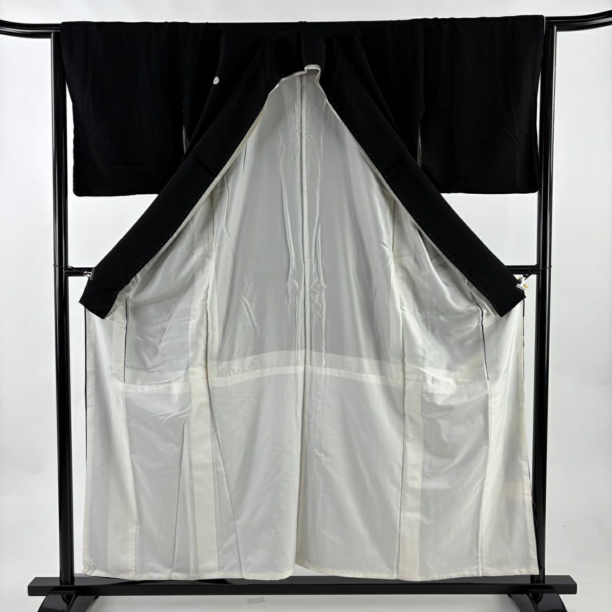 黑留袖禮服 身長154.5cm 袖長64cm M 雙層 落款あり 家屋 松樹竹子梅花 金銀彩 金絲 黑 純蠶絲 秀品級