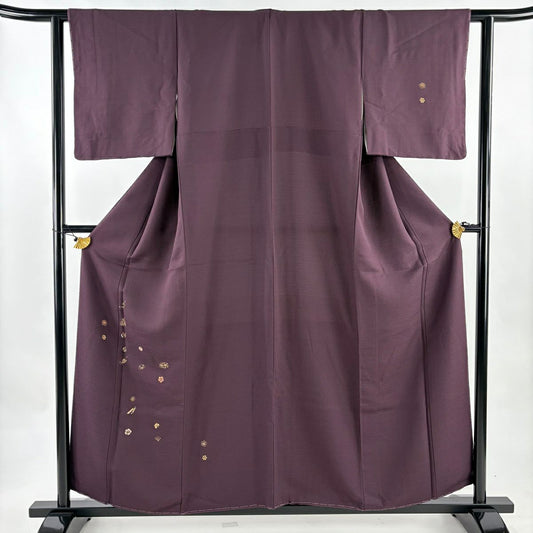 付下 身長156cm 袖長61.5cm S 雙層 寶物滿載 梅花花 刺繡 金線 紫色 純蠶絲 優品級