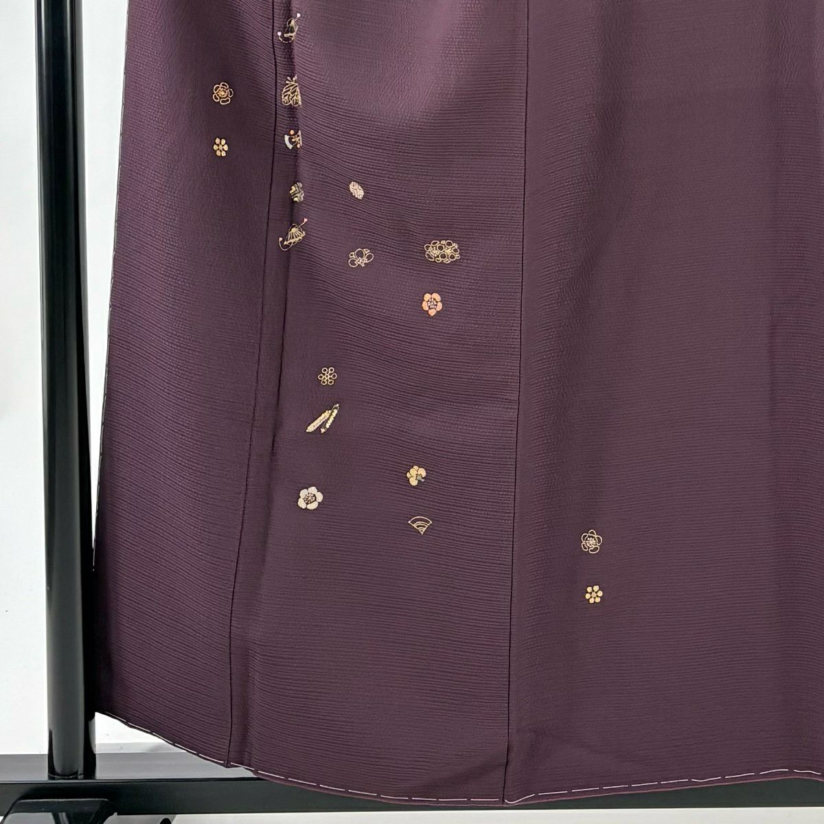 付下 身長156cm 袖長61.5cm S 雙層 寶物滿載 梅花花 刺繡 金線 紫色 純蠶絲 優品級