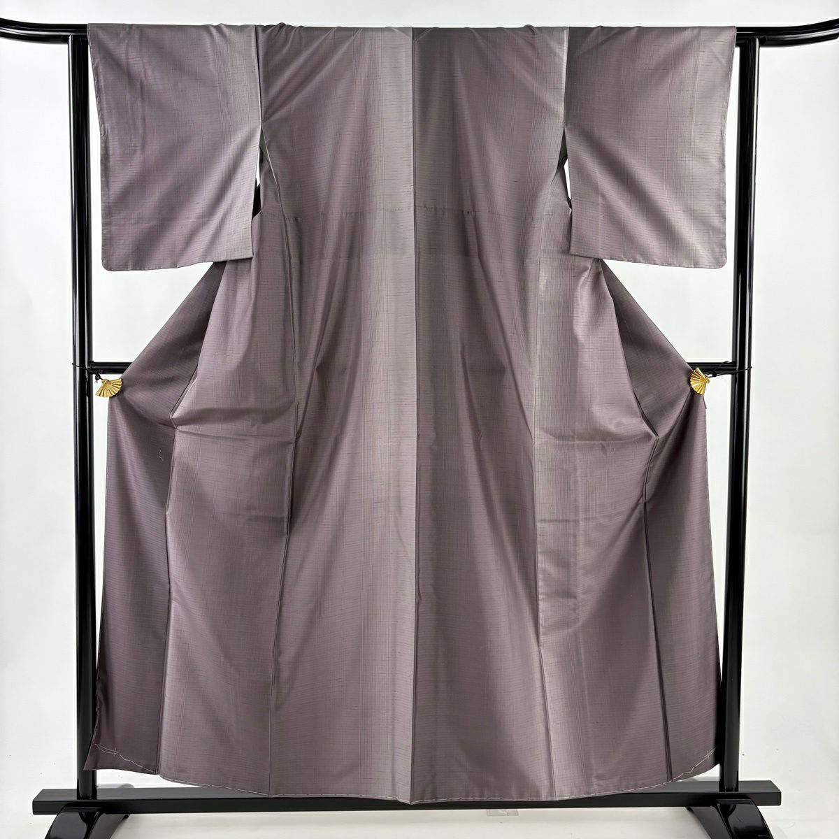 【美品】 紬織 身長158cm 袖長62.5cm S 雙層 縞紋 漸變 灰紫 純蠶絲 優品級