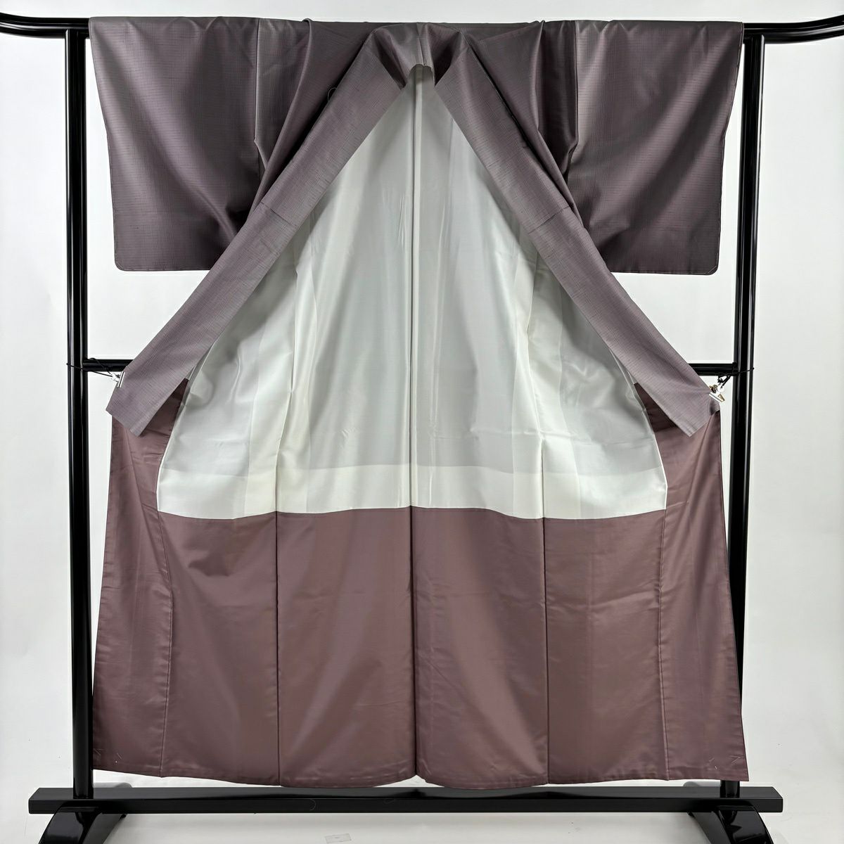 【美品】 紬織 身長158cm 袖長62.5cm S 雙層 縞紋 漸變 灰紫 純蠶絲 優品級