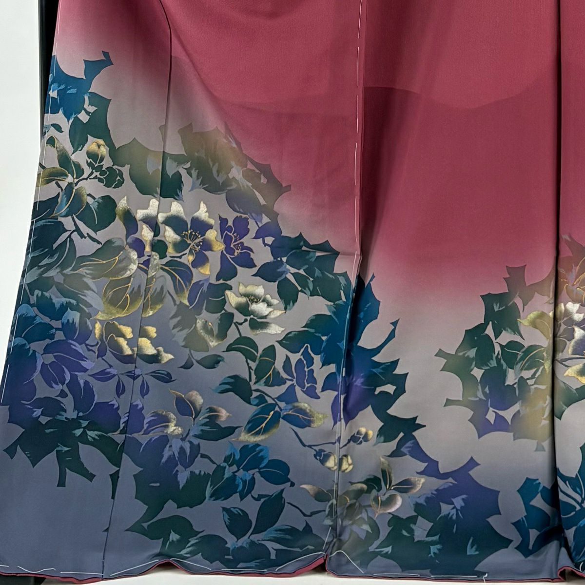 【美品】 付下 身長177.5cm 袖長70.5cm 未仕立 單層 落款あり 草花紋紋 金銀彩 漸層 紅紫 純蠶絲 優品級