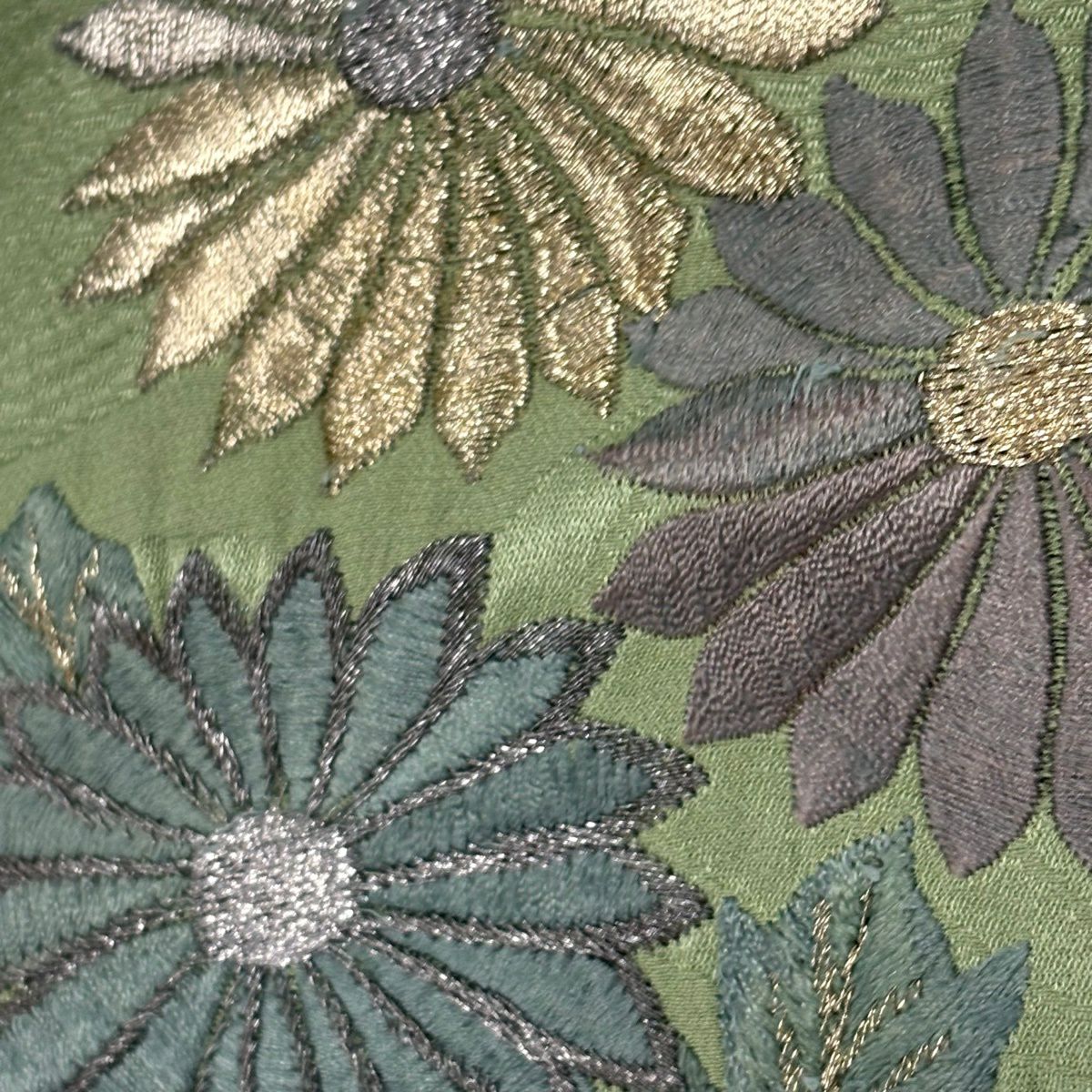 訪問服 身長160.5cm 袖長61.5cm S 雙層 菊花 流水 刺繡 金銀彩 艾草 經典純蠶絲 優品級 一つ紋