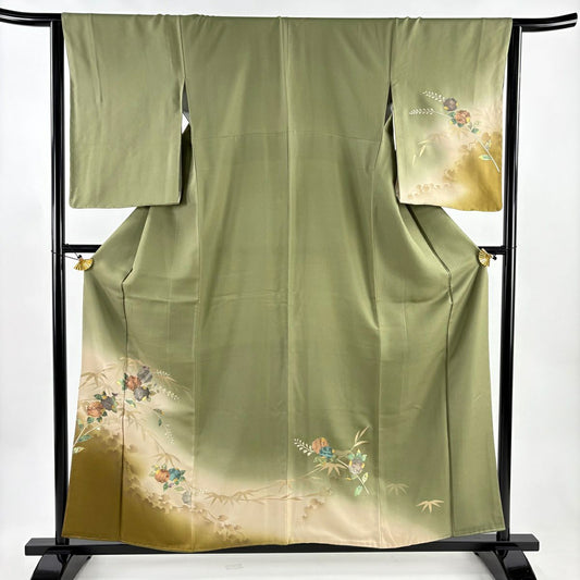付下 身長157cm 袖長64.5cm M 雙層 辻花染 笹 金銀彩 螺鈿 鶯 純蠶絲 秀品級