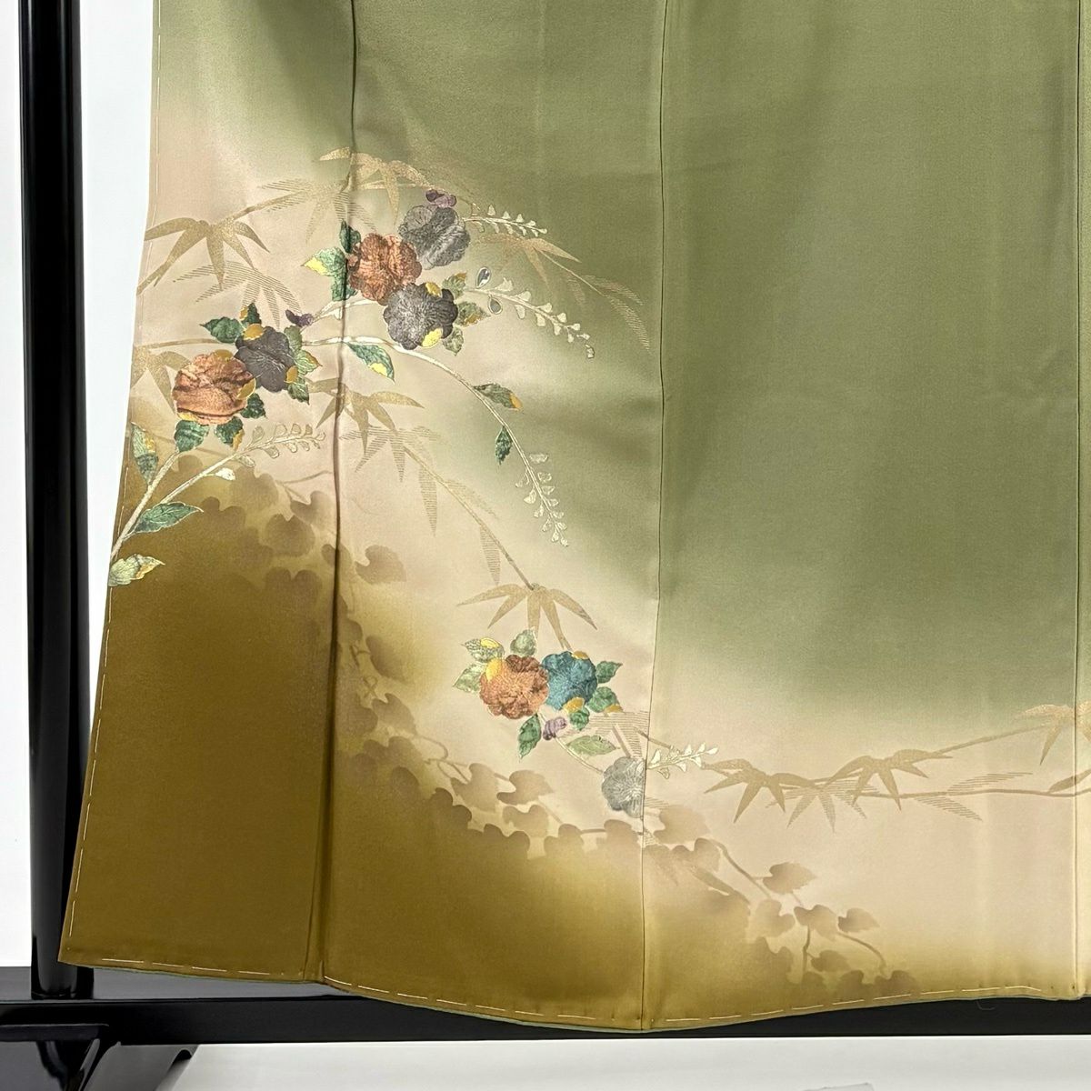 付下 身長157cm 袖長64.5cm M 雙層 辻花染 笹 金銀彩 螺鈿 鶯 純蠶絲 秀品級