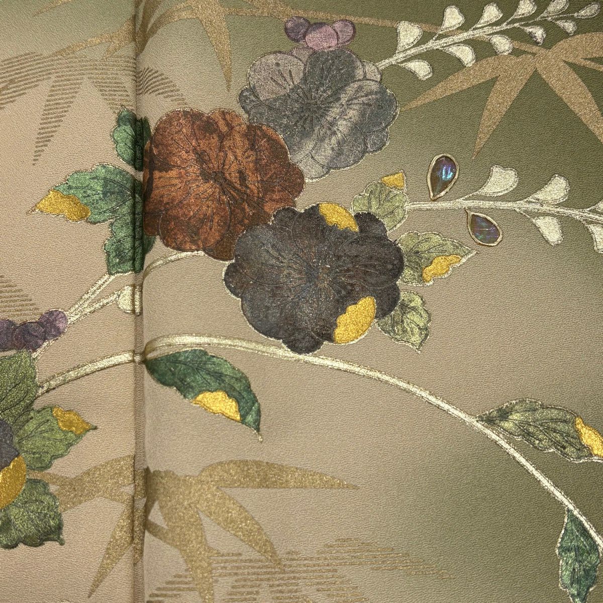 付下 身長157cm 袖長64.5cm M 雙層 辻花染 笹 金銀彩 螺鈿 鶯 純蠶絲 秀品級