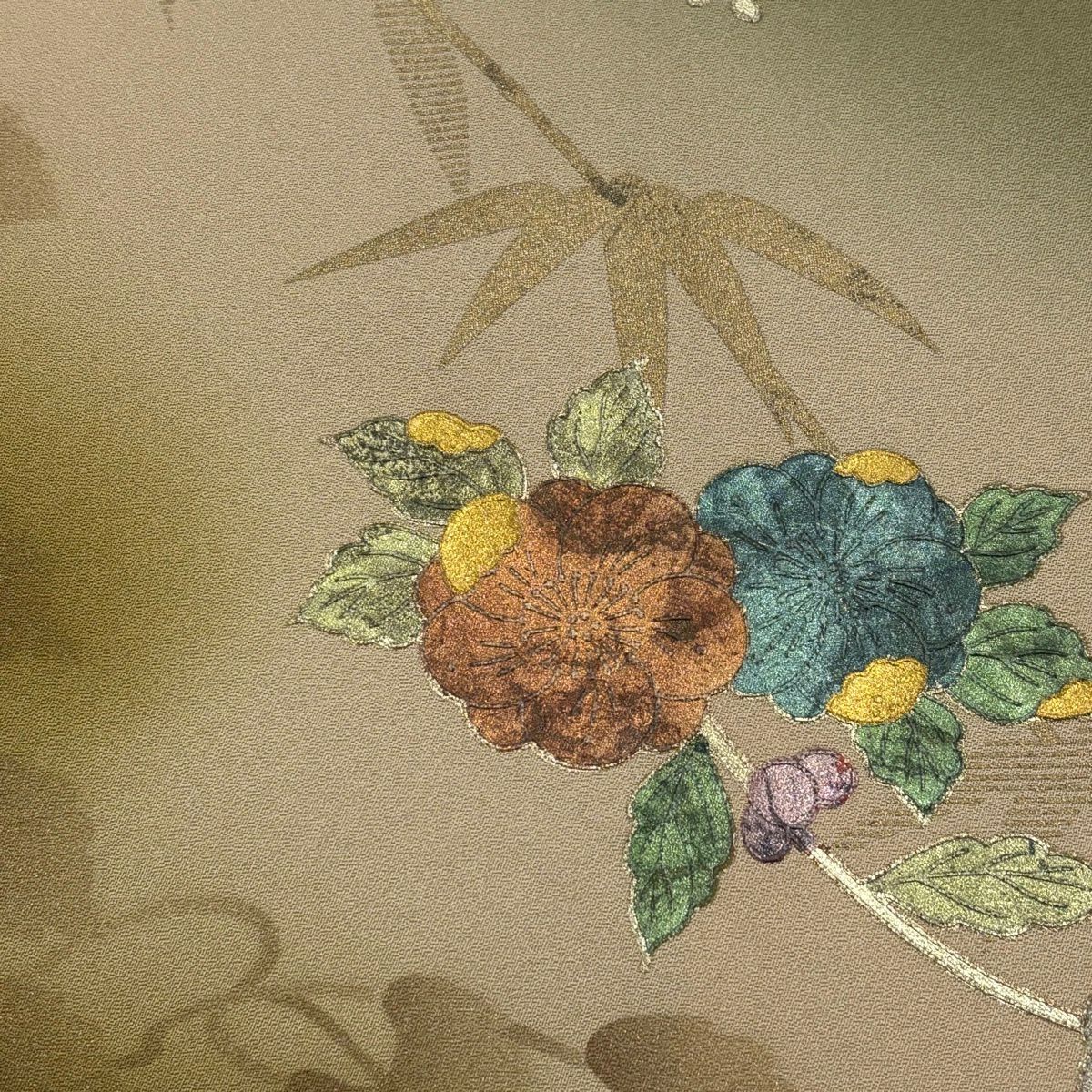 付下 身長157cm 袖長64.5cm M 雙層 辻花染 笹 金銀彩 螺鈿 鶯 純蠶絲 秀品級