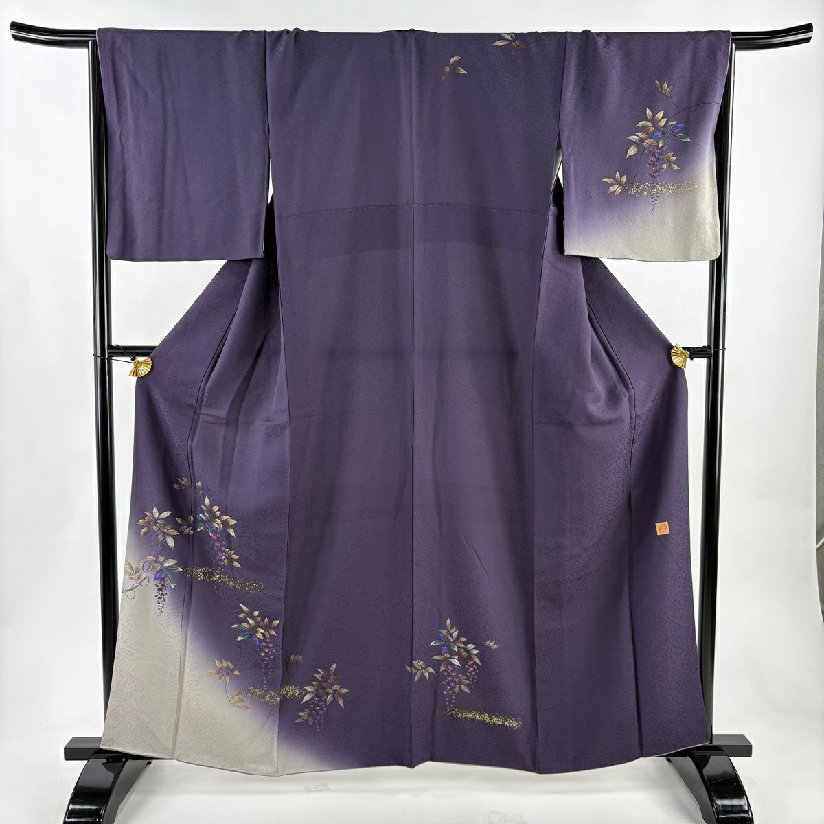 【美品】 付下 身長160.5cm 袖長67cm M 雙層 大和 落款 藤 霞 金銀彩 漸層 紫 純蠶絲 優品級