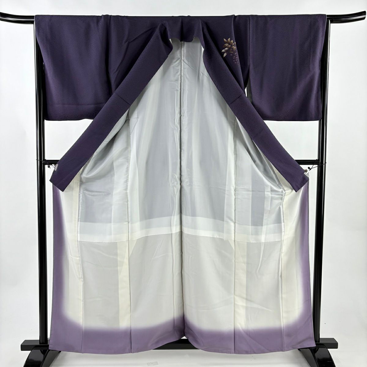 【美品】 付下 身長160.5cm 袖長67cm M 雙層 大和 落款 藤 霞 金銀彩 漸層 紫 純蠶絲 優品級