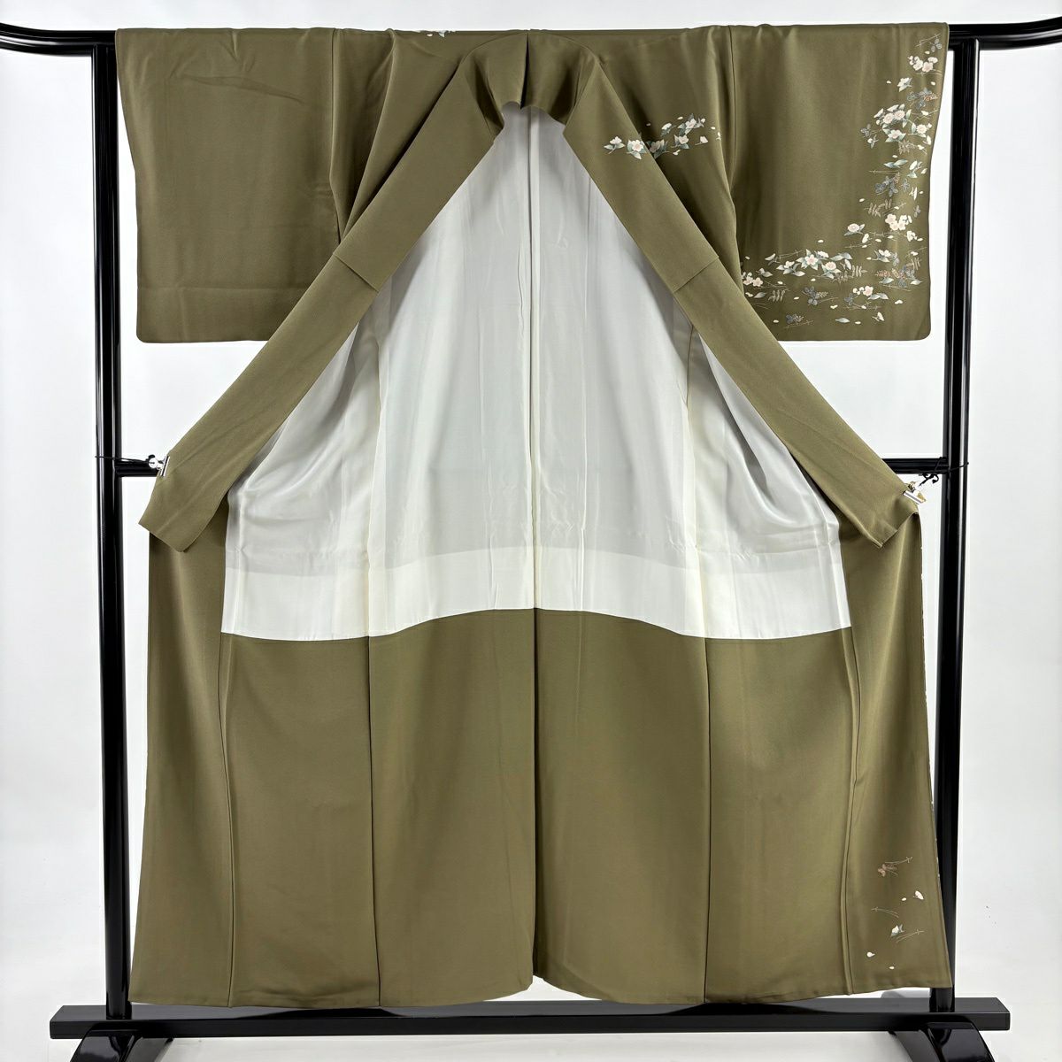 訪問服 身長156.5cm 袖長63.5cm S 雙層 落款あり 吹寄 茶綠 純蠶絲 秀品級