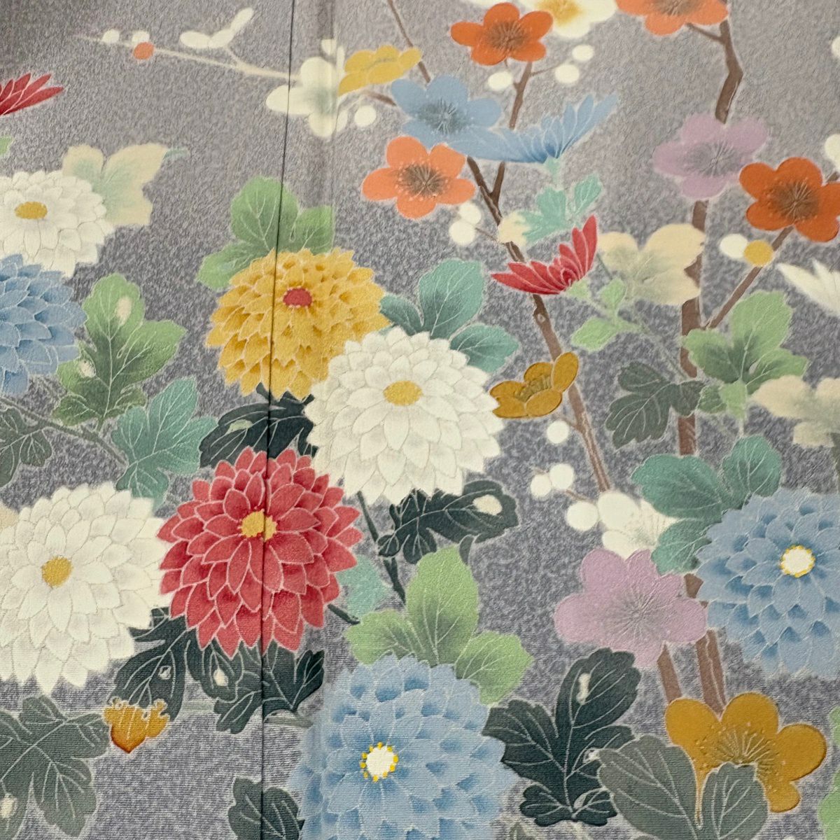 訪問服 身長164cm 袖長68cm L 雙層 菊花 梅花 漸層 灰紫 純蠶絲 優品級
