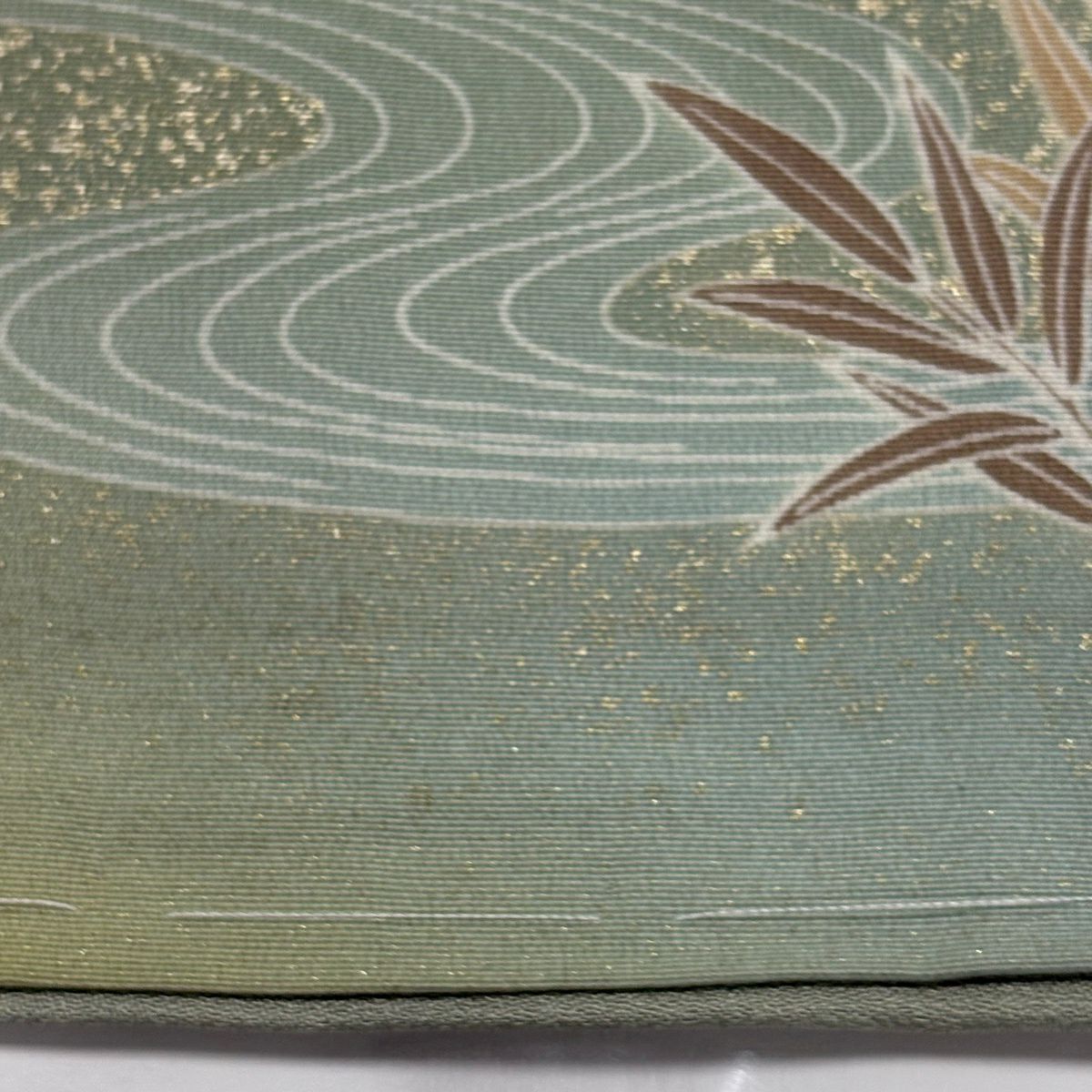 訪問服 身長156cm 袖長65cm M 雙層 短冊 花鳥 金彩裝飾 漸層 灰綠 純蠶絲 秀品級