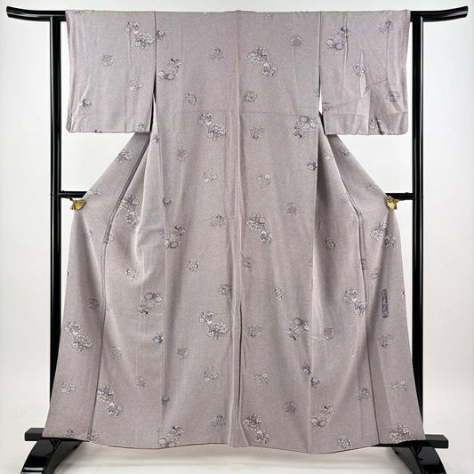 小紋 身長159cm 袖長61.5cm S 雙層 霜鳥忍 紋意匠 落款 花丸紋 薄紫 純蠶絲 秀品級