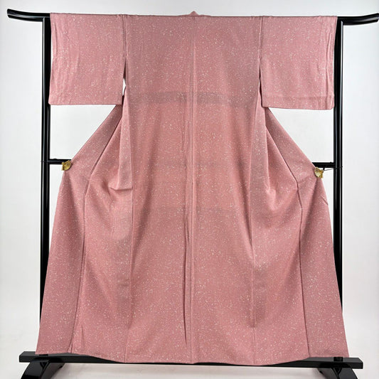 【美品】 小紋 身長157cm 袖長64cm M 雙層 幾何學圖案 粉紅 純蠶絲 優品級