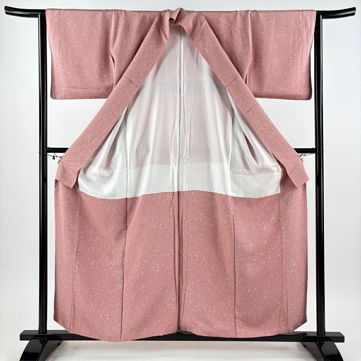 【美品】 小紋 身長157cm 袖長64cm M 雙層 幾何學圖案 粉紅 純蠶絲 優品級