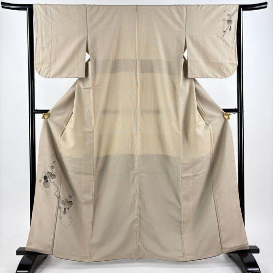【美品】 付下 身長163.5cm 袖長63.5cm S 雙層 お召地 鈴乃屋 瓢箪 虫 金糸 米色 純蠶絲 秀品級 一つ紋