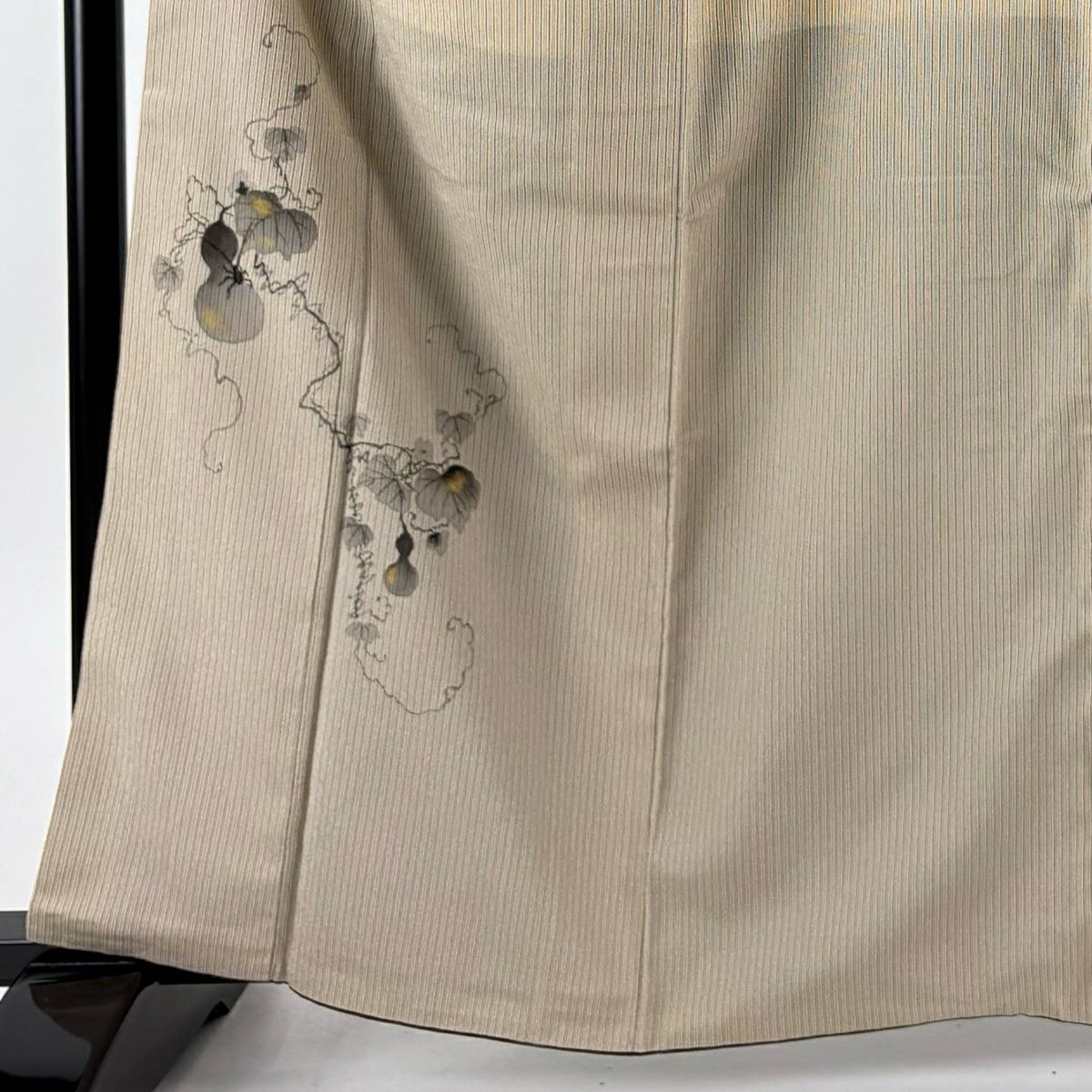 【美品】 付下 身長163.5cm 袖長63.5cm S 雙層 お召地 鈴乃屋 瓢箪 虫 金糸 米色 純蠶絲 秀品級 一つ紋