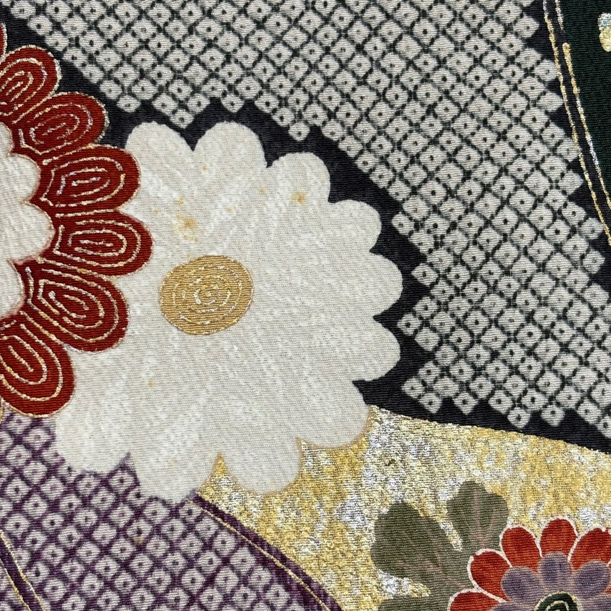 振袖禮服 身長156cm 袖長64.5cm M 雙層 菊花 桐 金銀彩 染分 灰綠 純蠶絲 秀品級