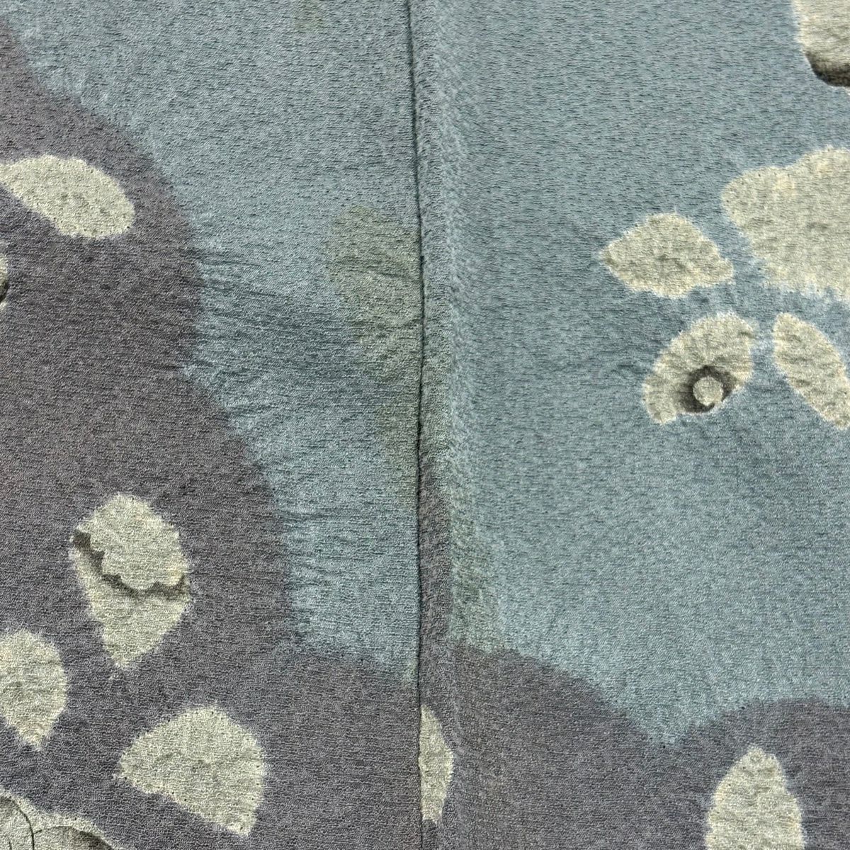 訪問服 身長157cm 袖長63cm S 雙層 草花紋紋 雲文 絞染 漸層 青灰 純蠶絲 優品級