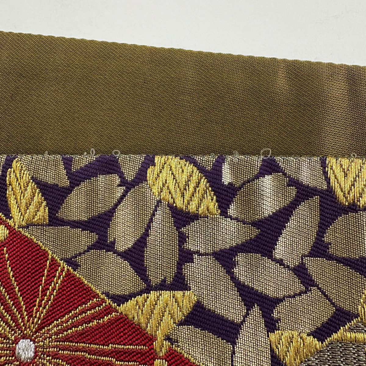 袋帶 秀品級櫻花花瓣 金銀絲 金金箔 紫色 六通 純蠶絲