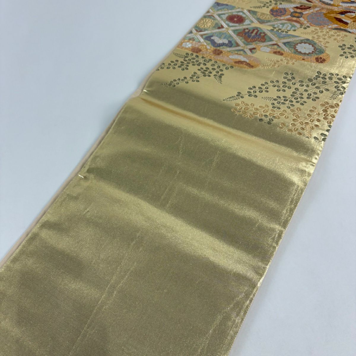 【美品】 袋帶 秀品級 向仙鶴 ヱ霞 金銀彩 金色 六通 純蠶絲