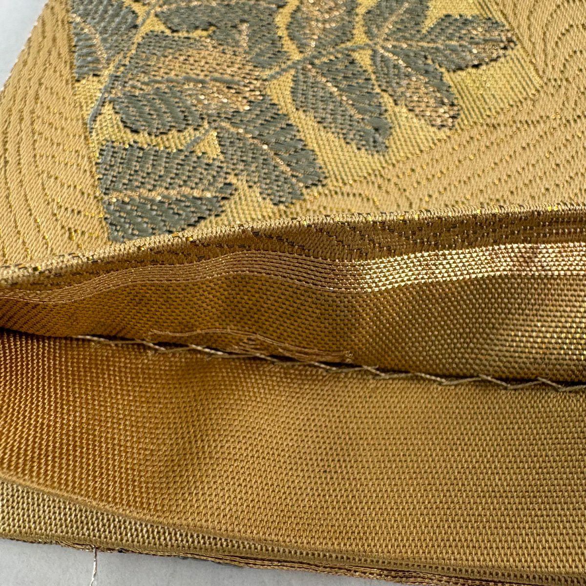 【美品】 袋帶 秀品級 姫 花車 金絲 金金箔 黃土色 六通 純蠶絲