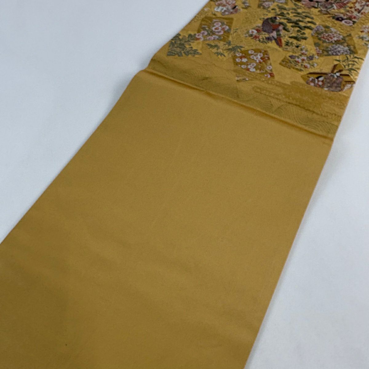 【美品】 袋帶 秀品級 姫 花車 金絲 金金箔 黃土色 六通 純蠶絲