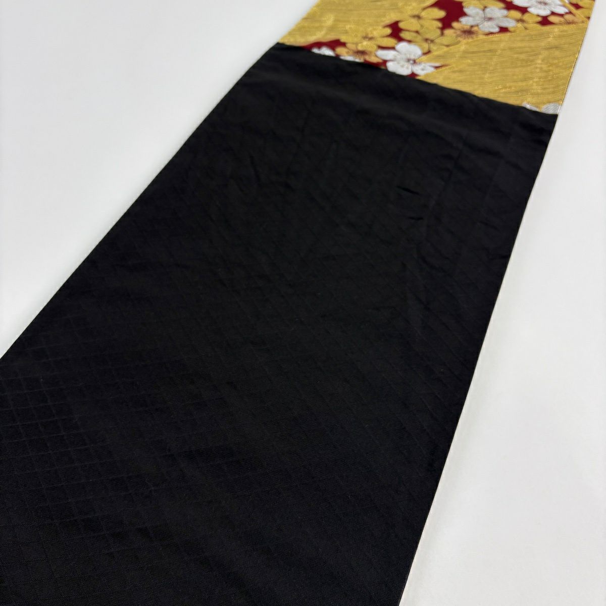 【美品】 袋帶 秀品級 振袖禮服禮服用 櫻花 斜條紋 金銀彩 金金箔 深紅色 六通 純蠶絲