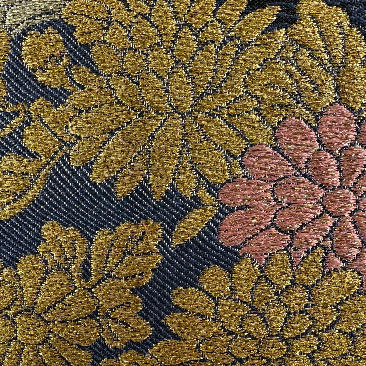 【美品】 袋帶 秀品級 花丸紋 市松樹 金銀線 金金箔 青紫 六通 純蠶絲