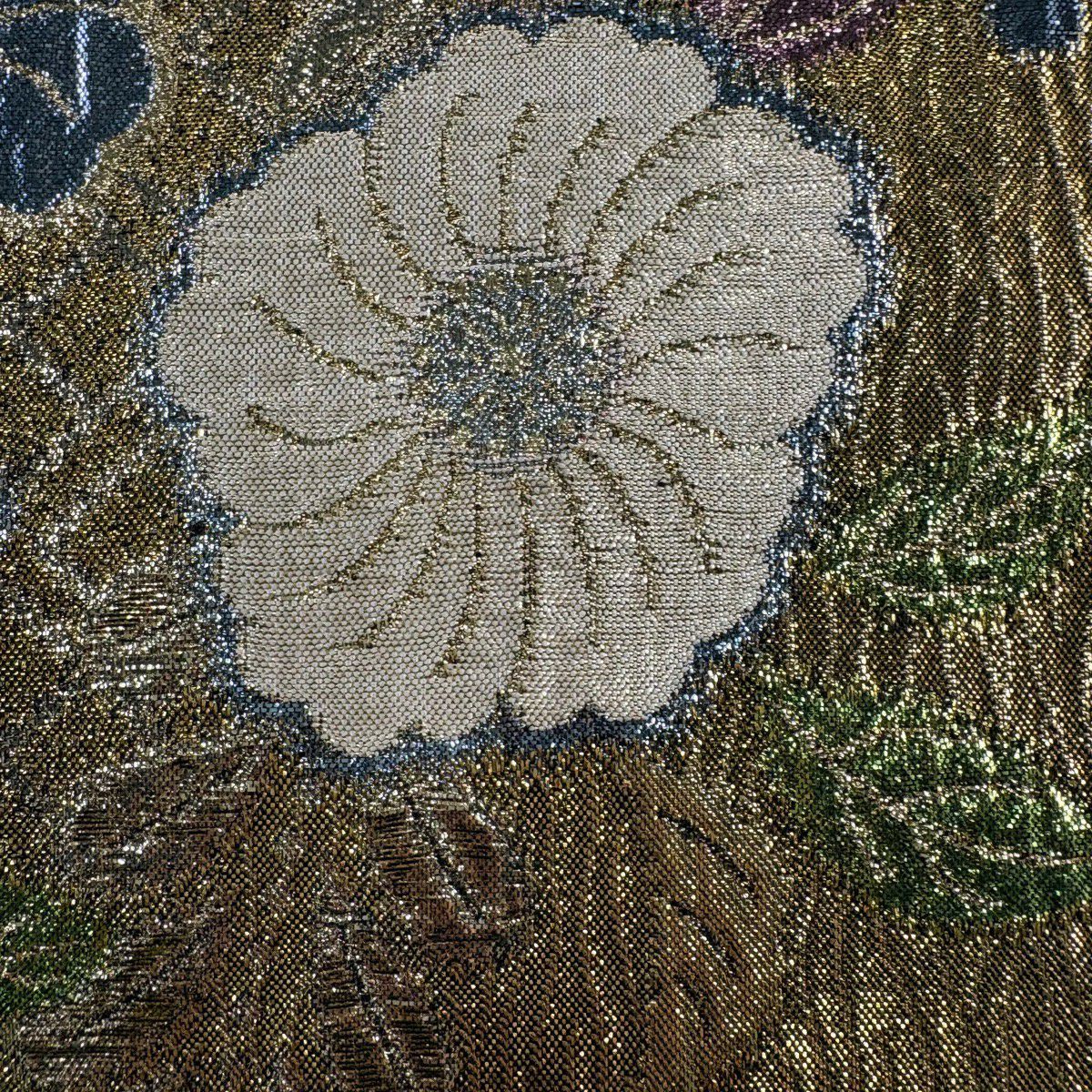 【美品】 袋帶 秀品級 草花紋紋 菱形 金金箔 金色 六通 純蠶絲