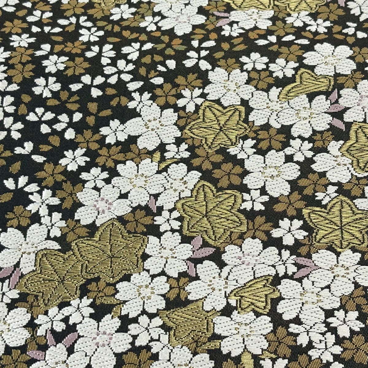 【美品】 袋帶 秀品級 薫風櫻花紋 櫻 楓 唐織 金絲 金色 六通 純蠶絲