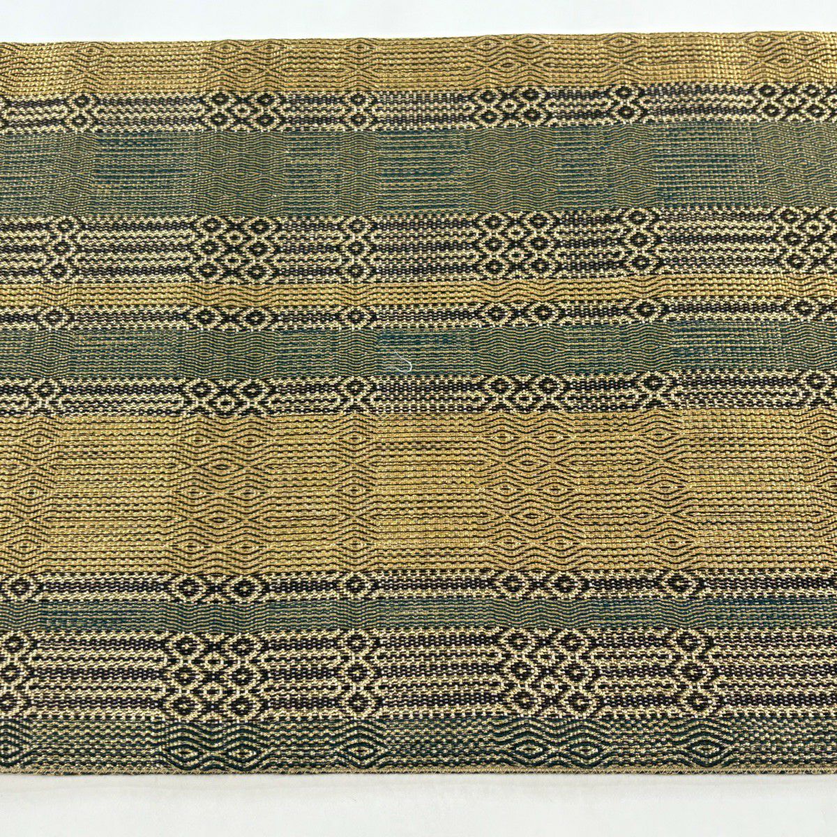 【美品】 袋帶 秀品級 縞 幾何學 金絲 金 全通 純蠶絲