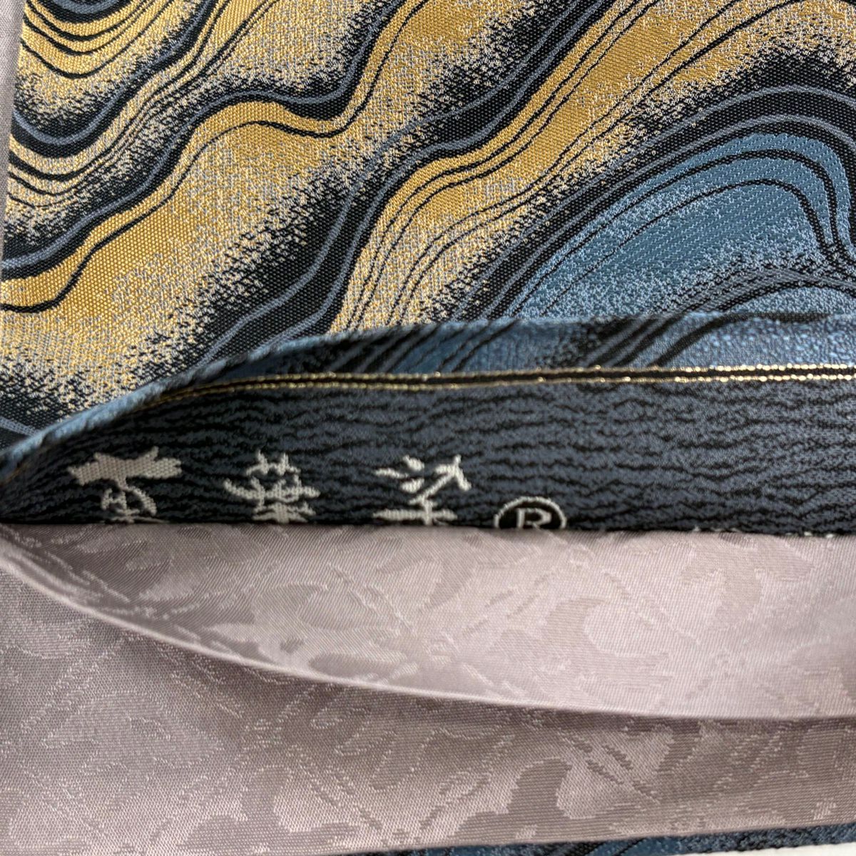 【美品】 袋帶 秀品級 萬葉染 紹巴 流水 灰紫 六通 純蠶絲