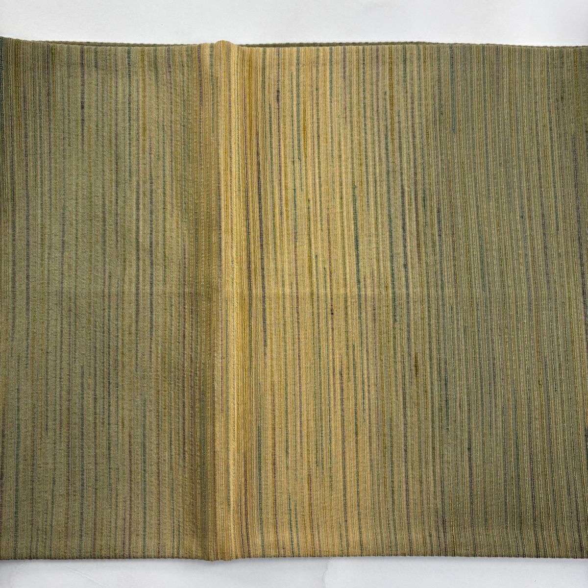 【美品】 袋帶 優品級 條紋 鶯色 大鼓圖案 純蠶絲