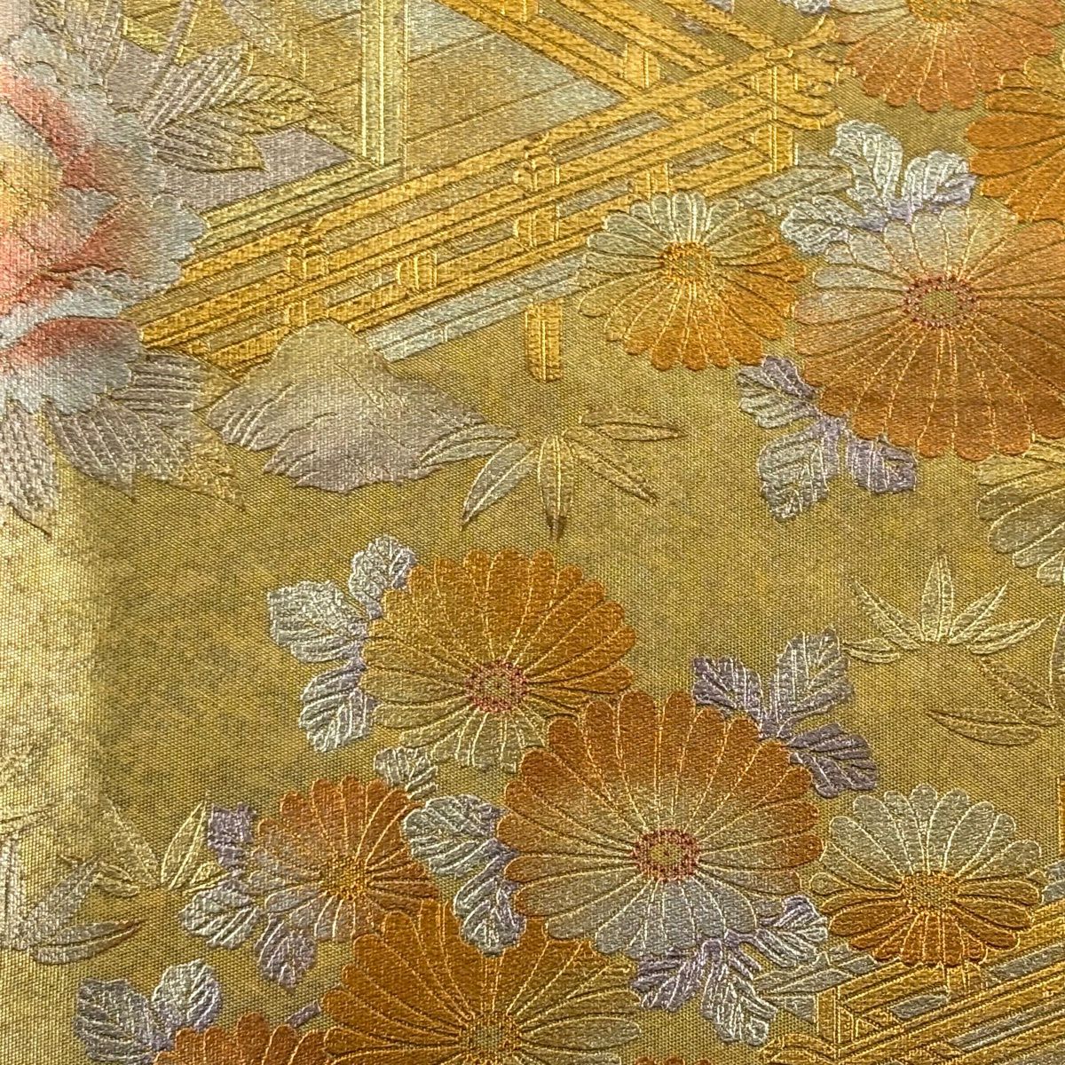 袋帶 秀品級 和田光正 落款あり 關西仕立 御所風景 草花紋 金銀彩 金 純蠶絲