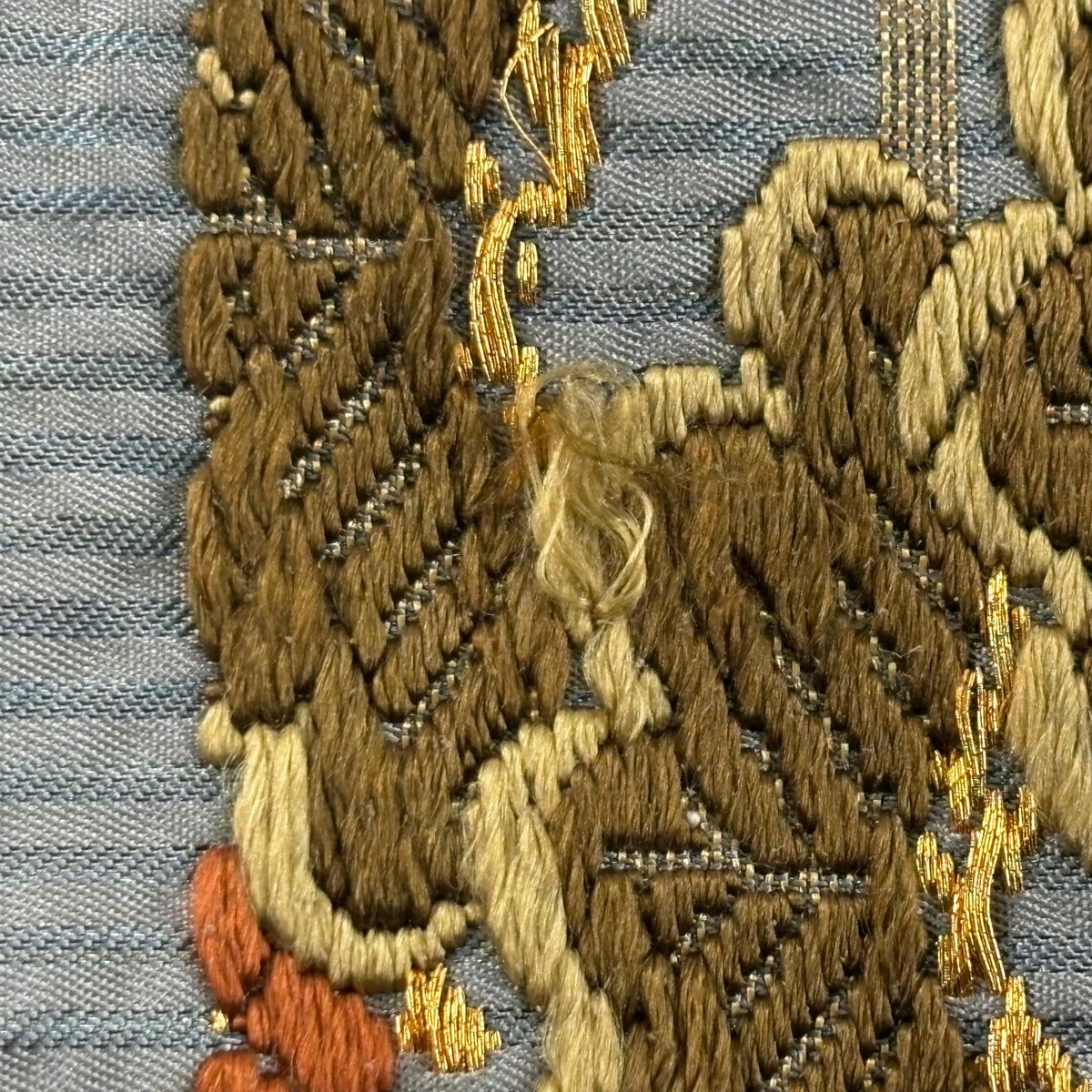 袋帶 秀品級 笠松樹 仙鶴 唐織 金糸 青灰 六通 純蠶絲