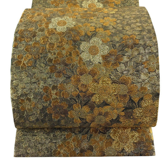 袋帶 秀品級 桂由美 有落款 振袖禮服禮服適用 櫻花 金金箔 金絲 金色 全通 純蠶絲