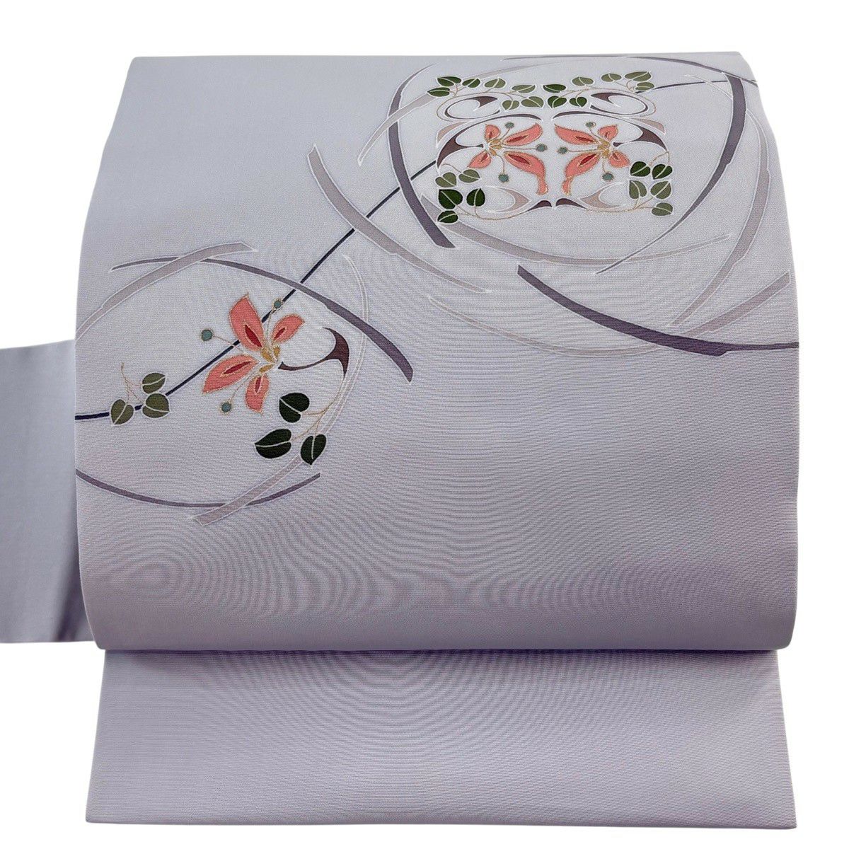 【美品】名古屋帶 秀品級 草花紋 金彩裝飾 灰 純蠶絲