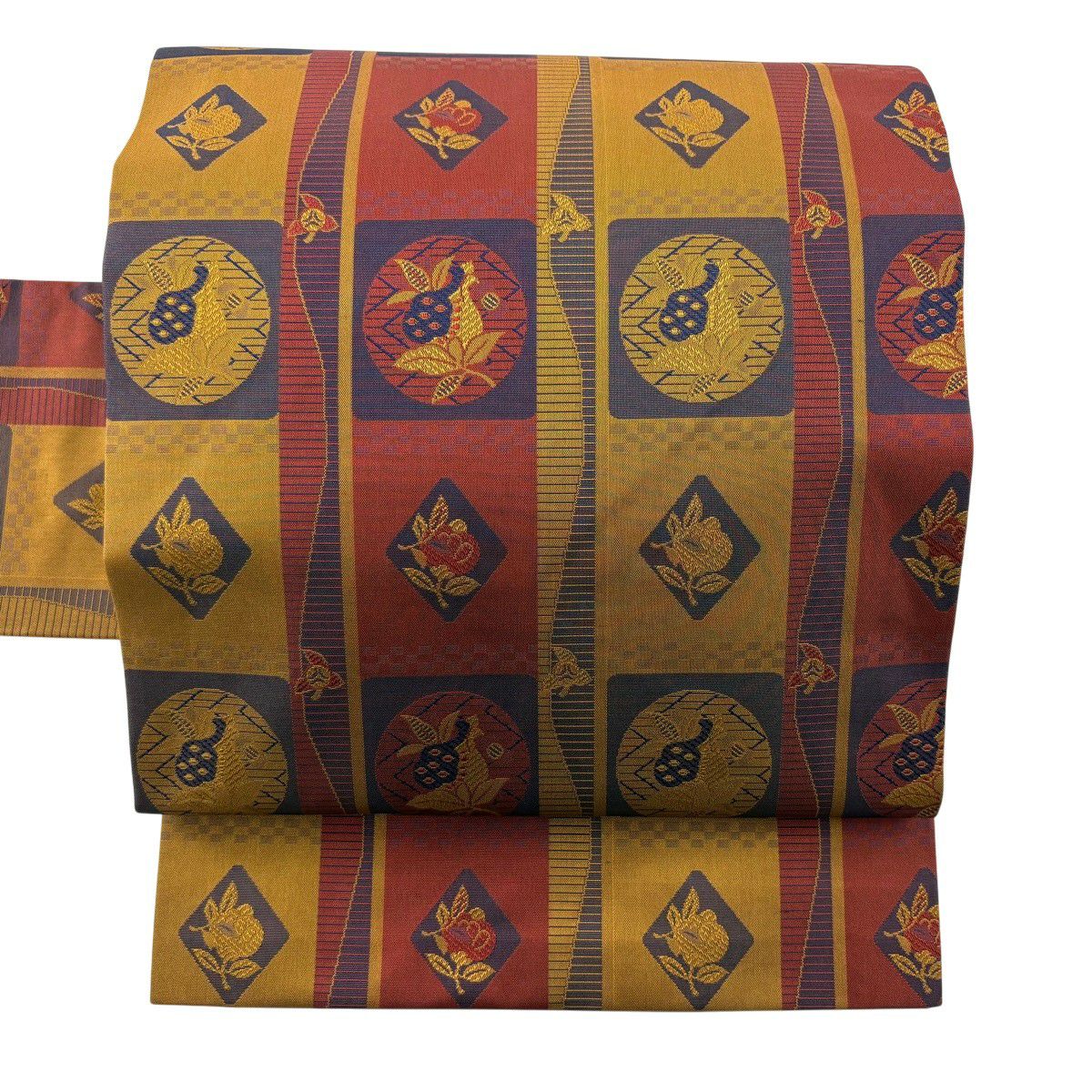 【美品】名古屋帶 秀品級 草花紋 紅 純蠶絲