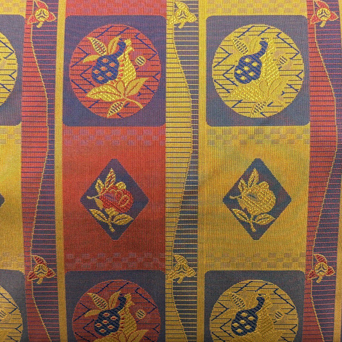 【美品】名古屋帶 秀品級 草花紋 紅 純蠶絲
