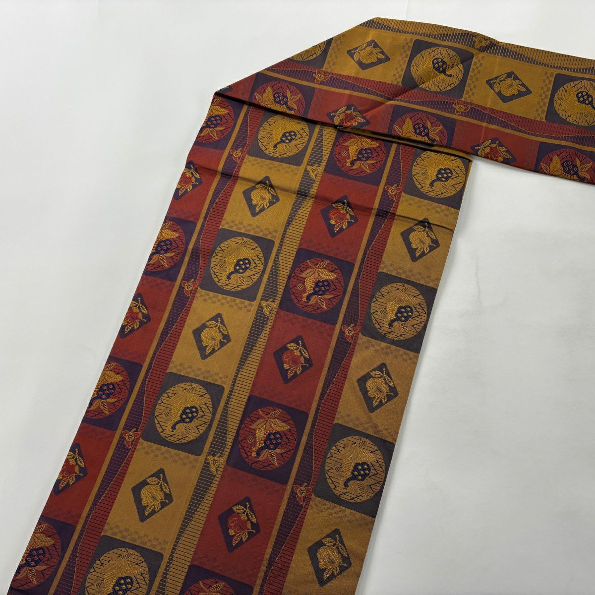 【美品】名古屋帶 秀品級 草花紋 紅 純蠶絲