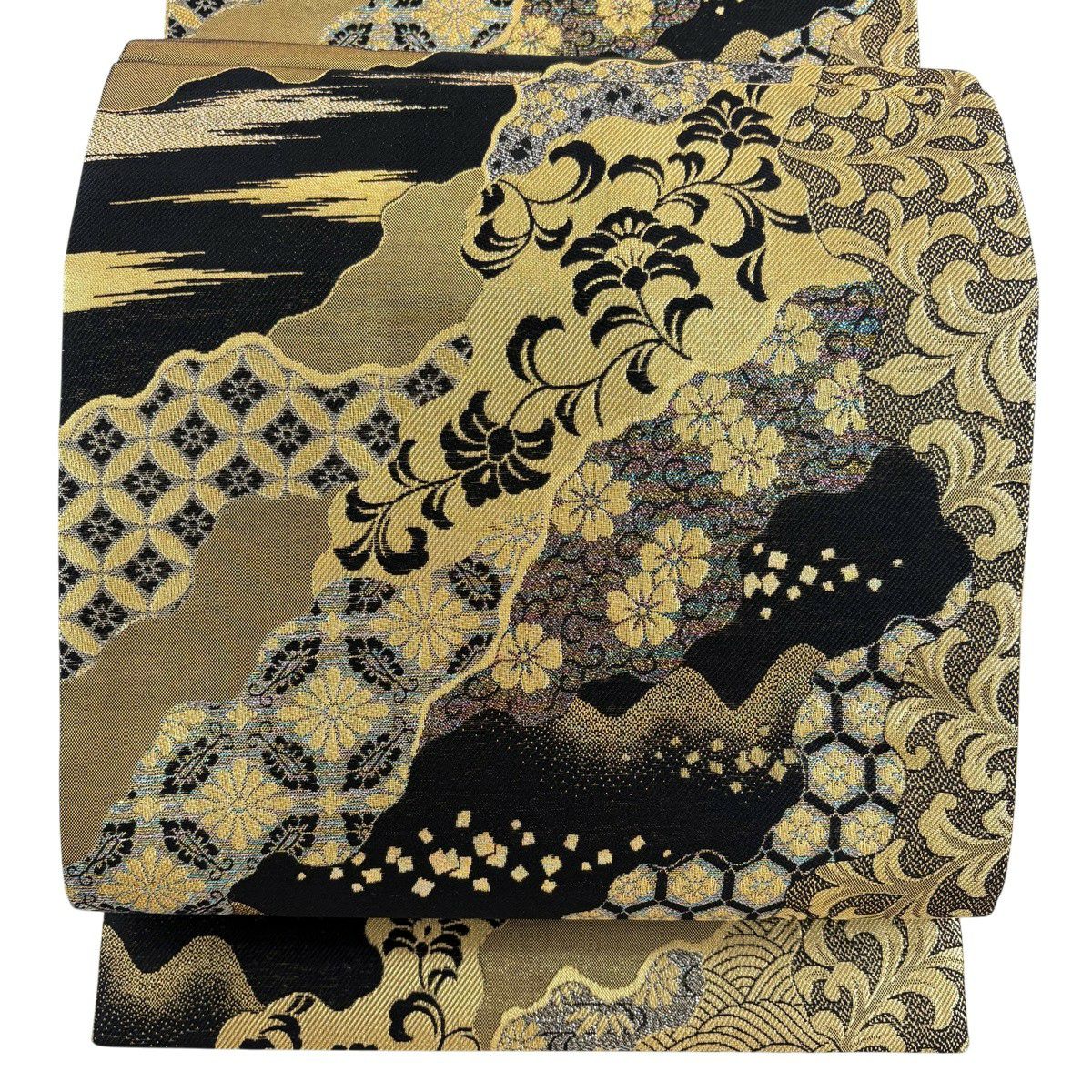 【美品】 袋帶 秀品級 花唐草紋 有職紋樣 金銀線 金金箔 金色 六通 純蠶絲