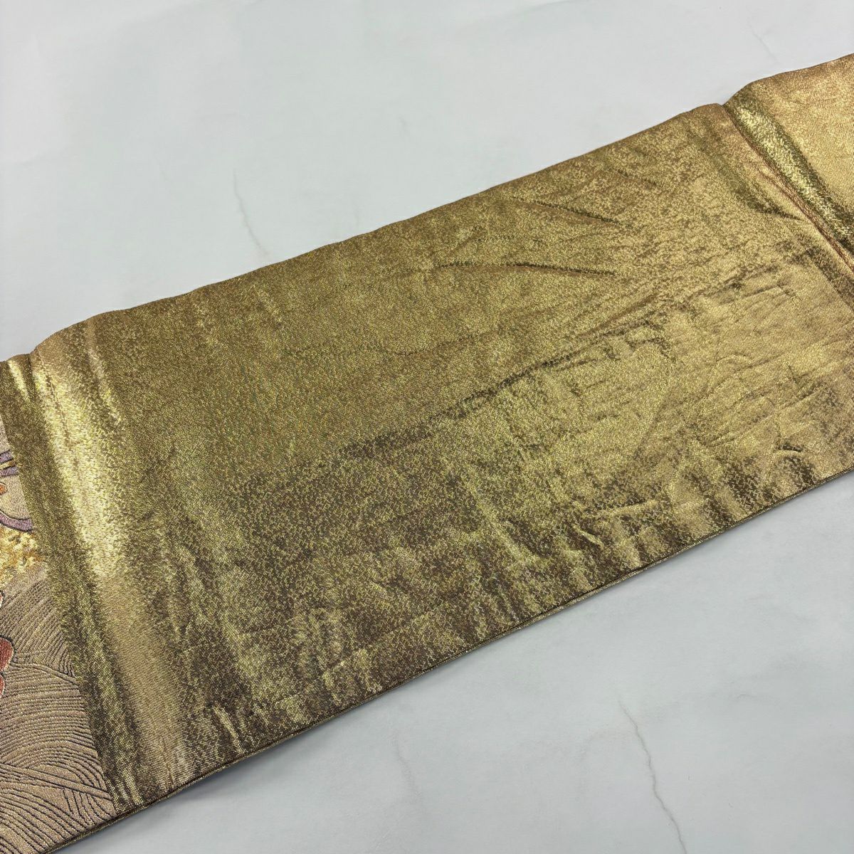 袋帶 秀品級 櫻花紋 波 金銀彩 金金箔 金色 六通 純蠶絲