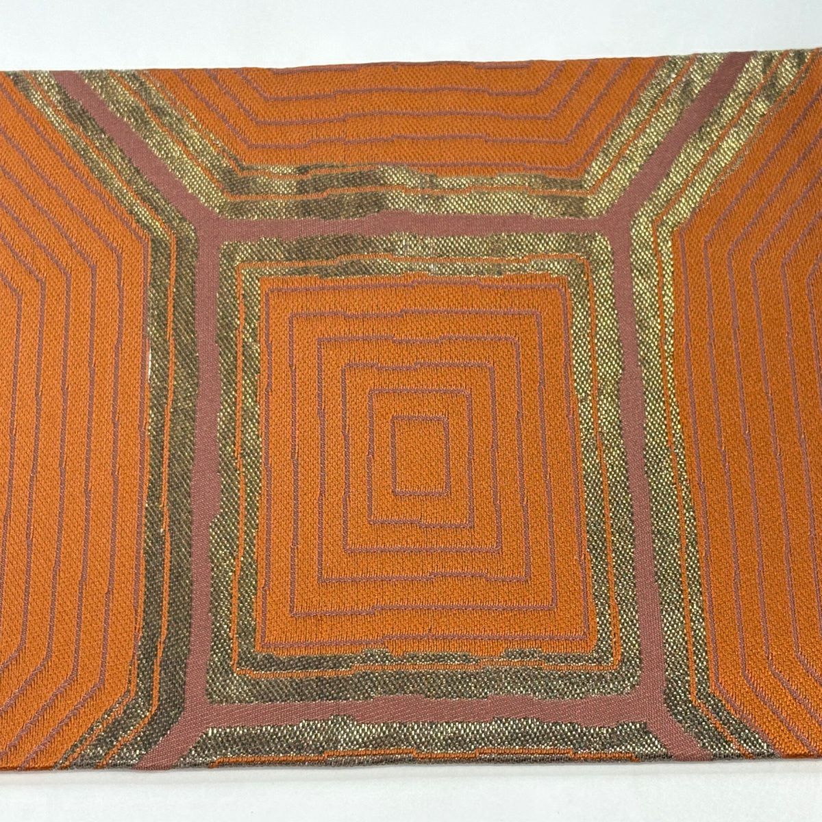 【美品】 名古屋帶 秀品級 關西仕立 蜀江文 龜甲 金金箔 橙色 純蠶絲