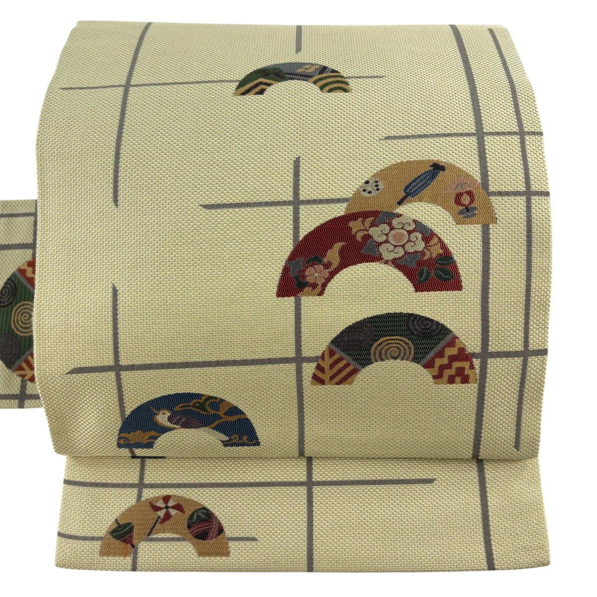【美品】名古屋帶 秀品級 玩具 花鳥 奶油色 純蠶絲