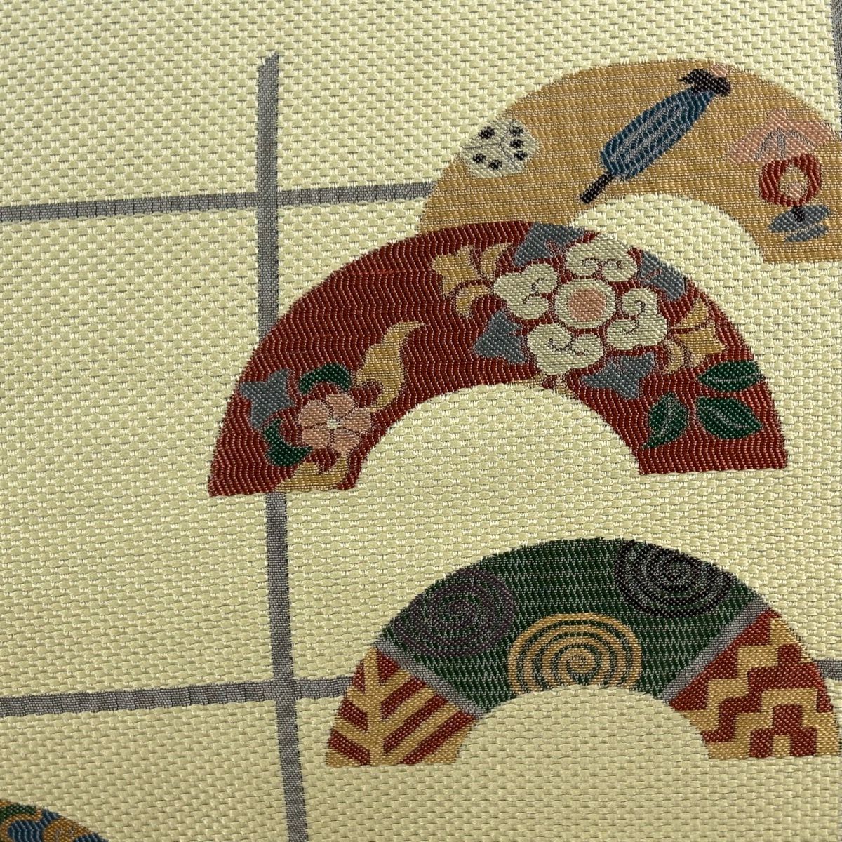 【美品】名古屋帶 秀品級 玩具 花鳥 奶油色 純蠶絲