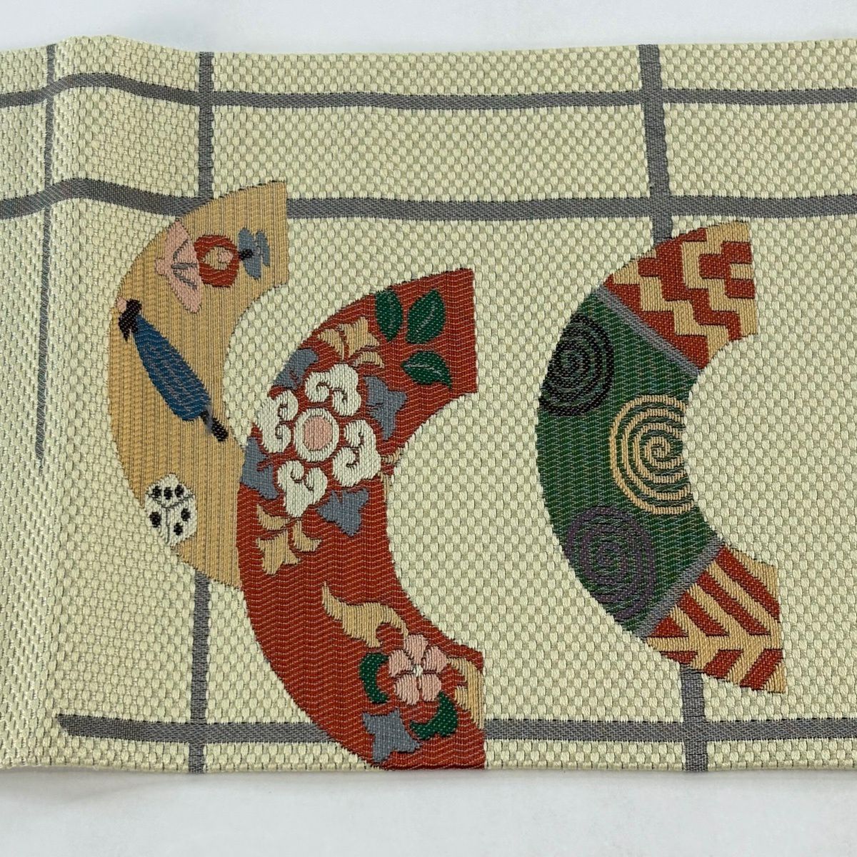 【美品】名古屋帶 秀品級 玩具 花鳥 奶油色 純蠶絲