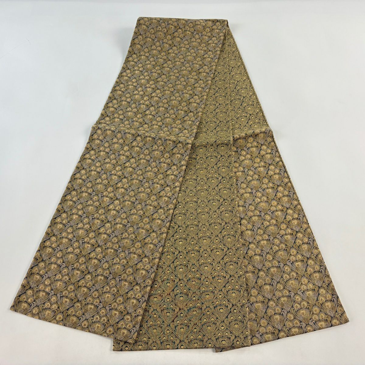 【美品】 袋帶 秀品級 小衣蠶絲 羽 金絲 茶 六通 純蠶絲