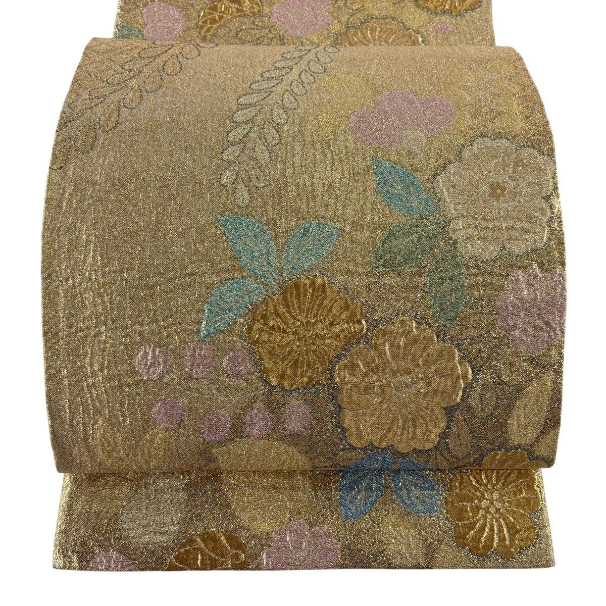 【美品】 袋帶 秀品級 辻花染圖案 藤 金金箔 金色 六通 純蠶絲
